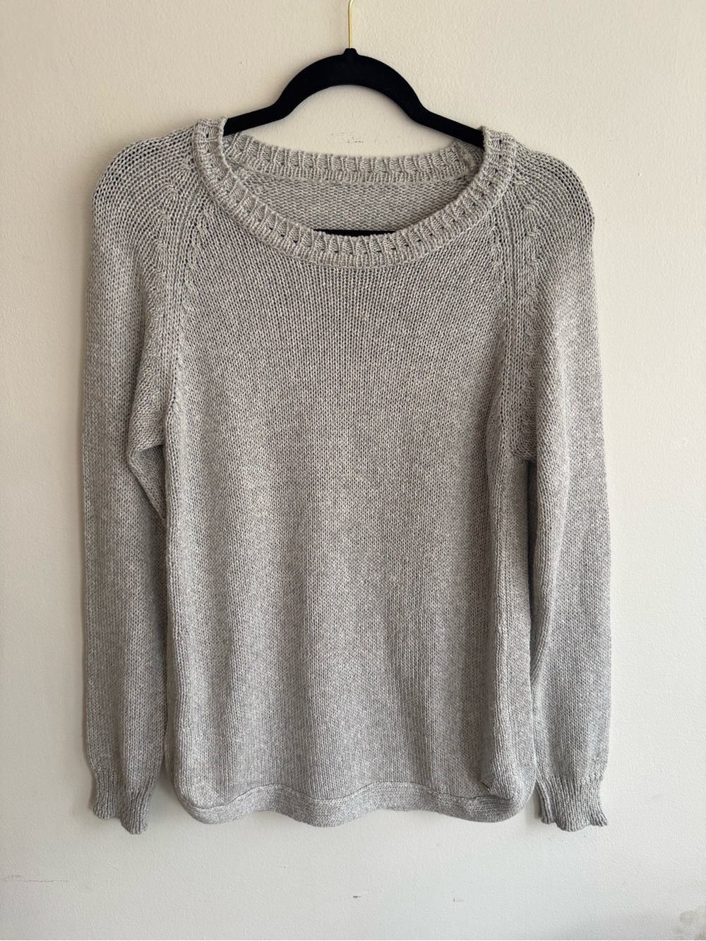 Uterque Gray Knit Sweater Gold Detail Long Sleeve Oversized Pullover